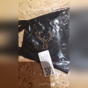 Black Face Mask with RAINDEER Gold and Red Rhinestones
